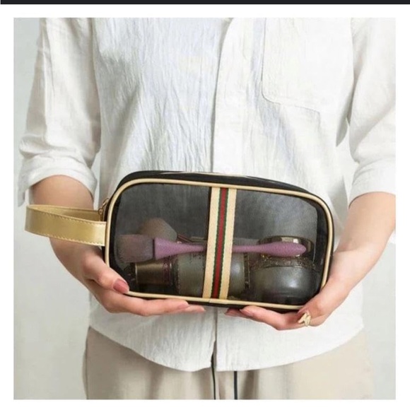 Transparent Travel Bag with Black and Gold Accents - Picture 2 of 3